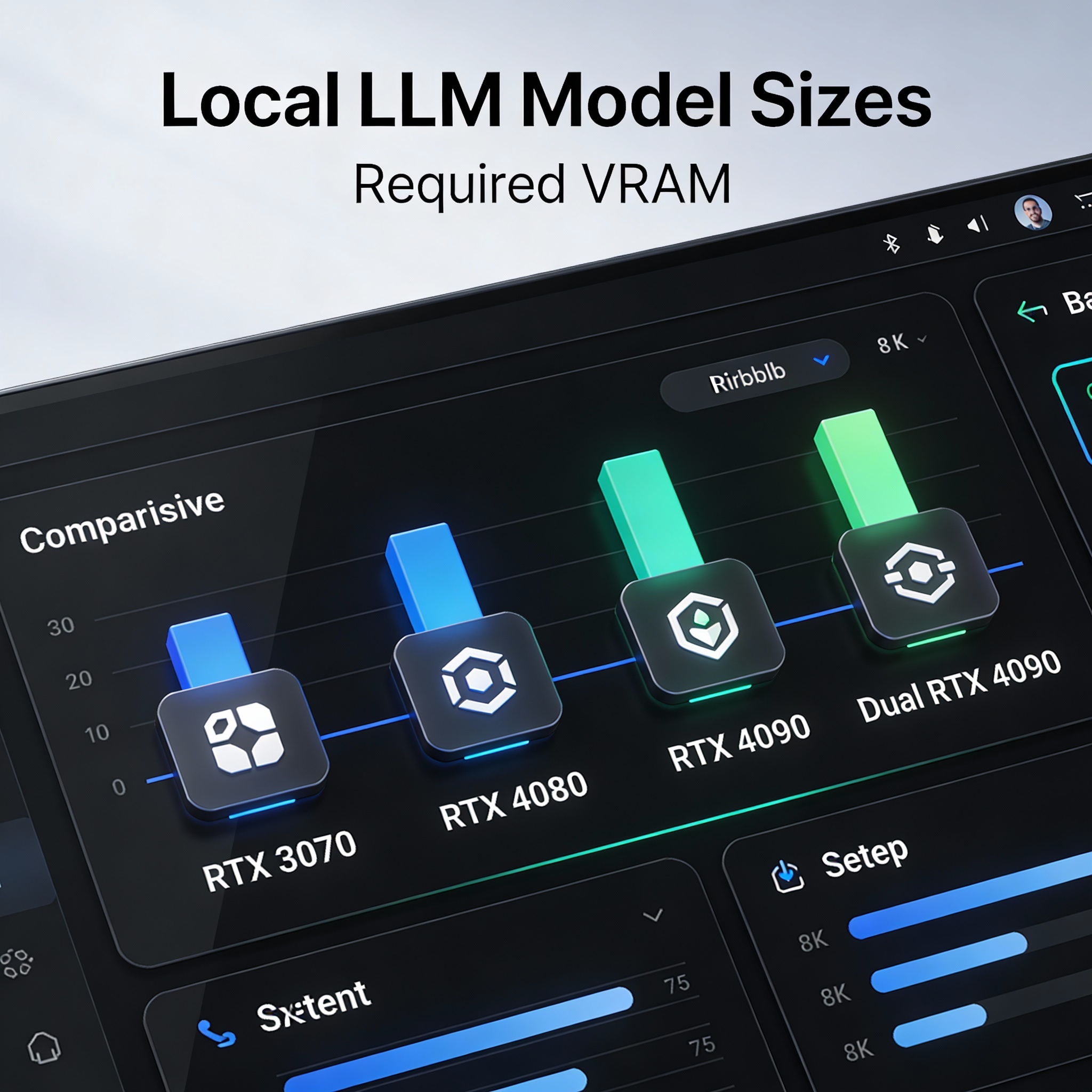 Comparison chart of local LLM model sizes and VRAM requirements for RTX GPUs